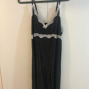Gina Benotti Black Polka Dot Cotton Slip Dress with Lace Trim and Bow Detailing